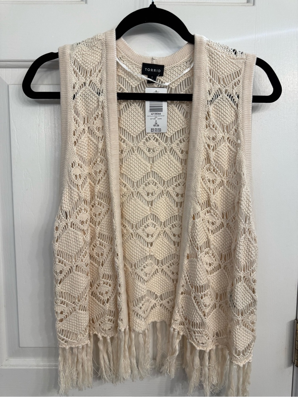 Torrid Ivory Crochet Fringe Sweater Vest